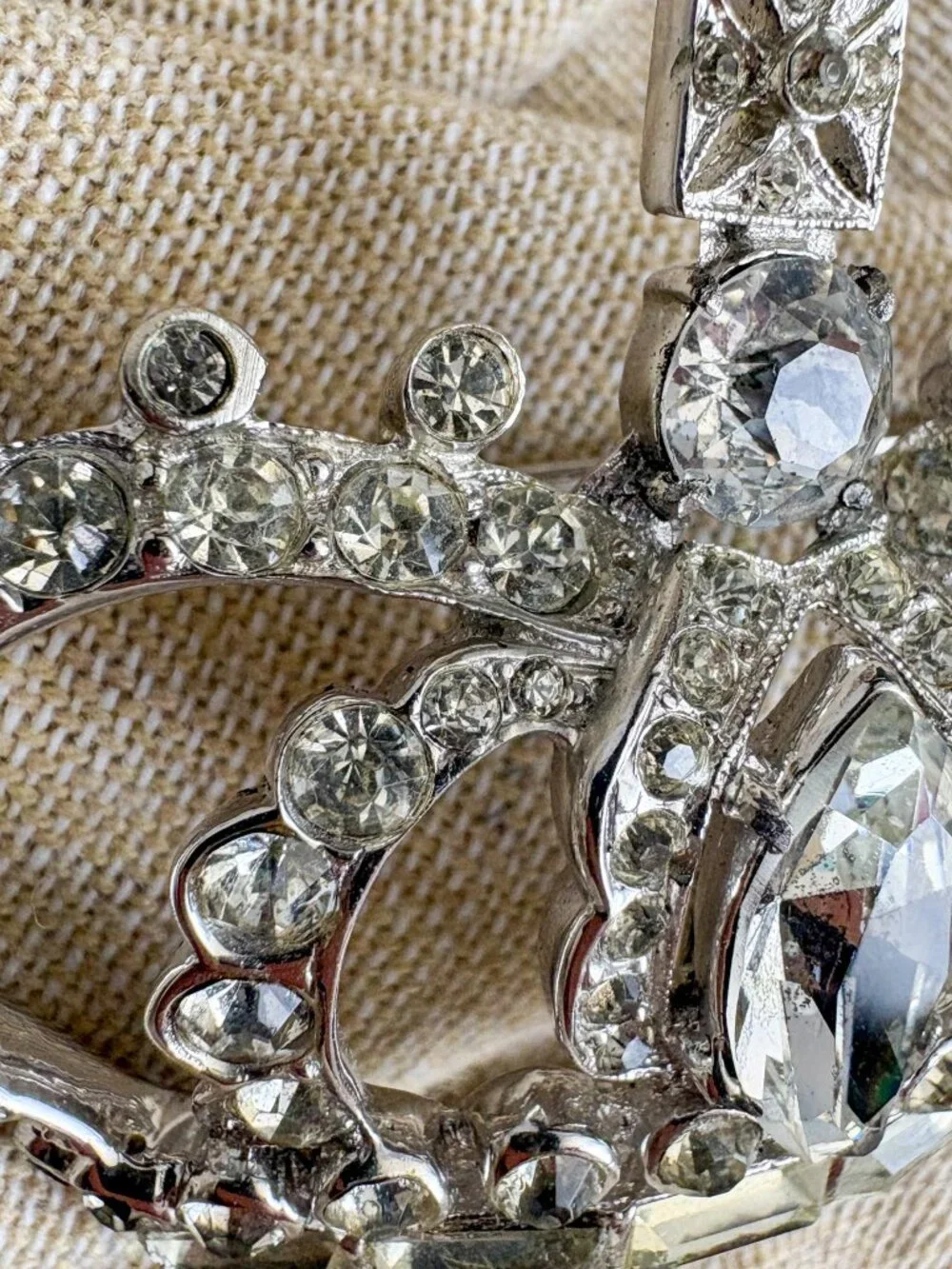 CoroCraft Sterling Crown Brooch - Pegasus Mark, Clear Rhinestones - 1940s Vintag